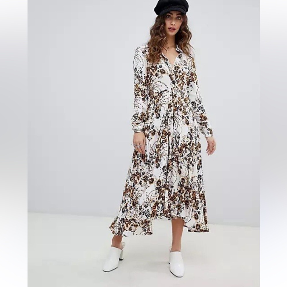 FREE PEOPLE Tough Love white floral maxi dress long sleeve size 4